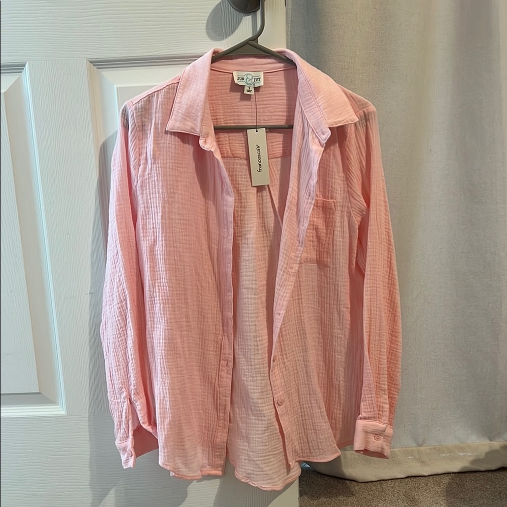 Free People Pink Button-Up Shirt
